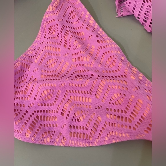 Arizona Swim Bikini Crochet Flounce Orange Purple Overlay Top Large, Bottom Med - Picture 6 of 8